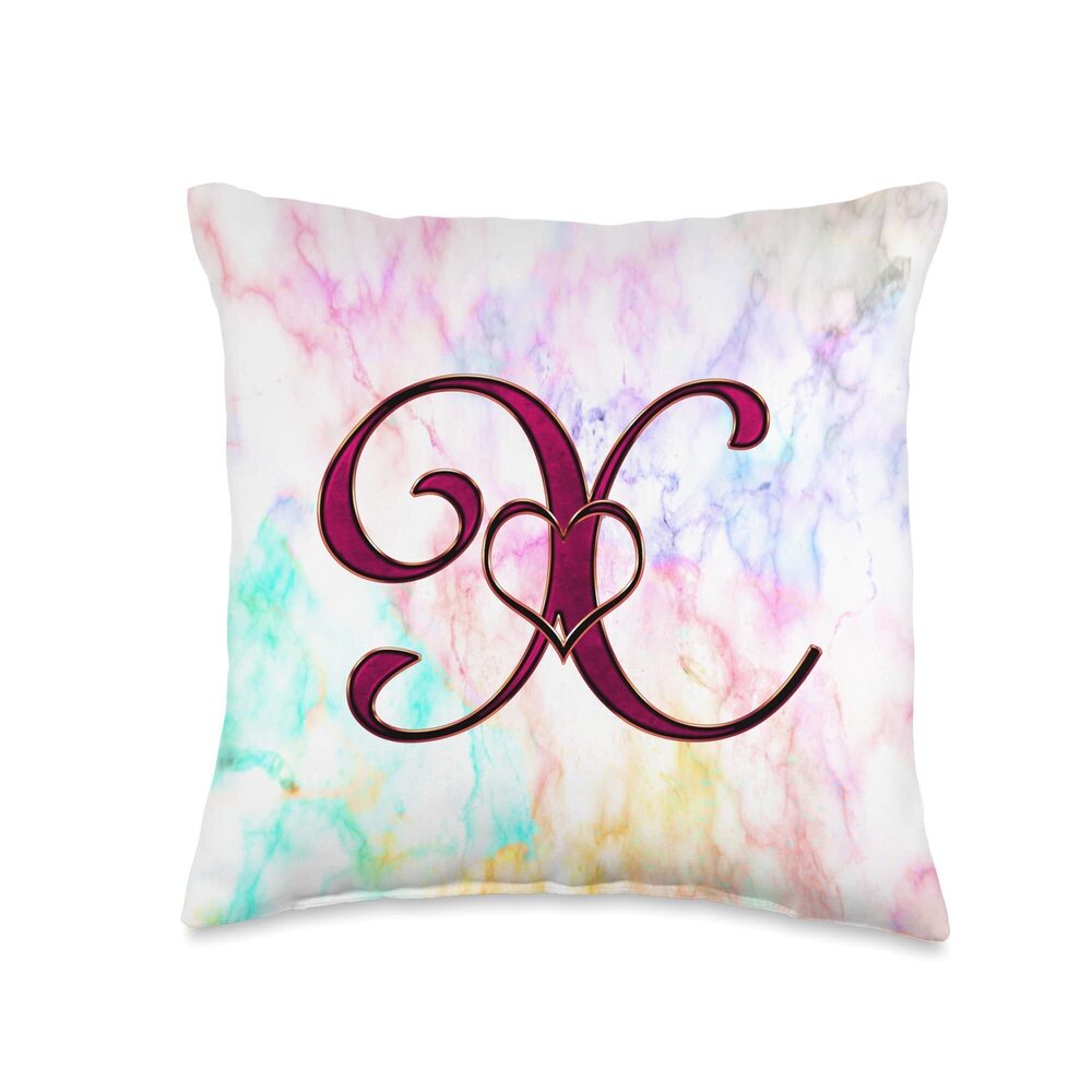 5053 Rose Heart Letter X Vein Rainbow Paint Tie Dye Initial Name Throw